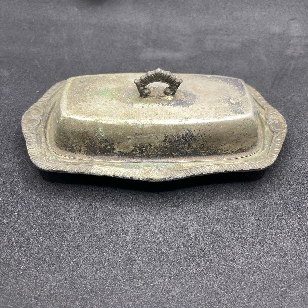 VTG Atq Imperial Fine Silverplate Dome Lid Butter Dish Ornate Patina Tarnished